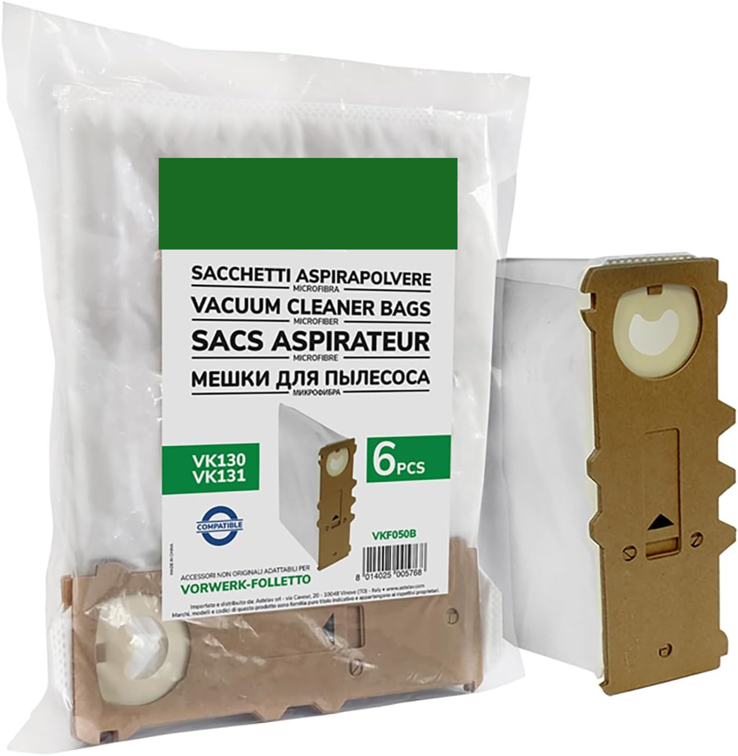 Pack de 6 Bolsas de Microfibra Compatibles con Aspiradoras Folletto VK130 y VK131