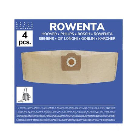 Pack de 4 Bolsas de Papel Compatibles con Aspiradoras Rowenta, Bully, Collecto, Kärcher WD3