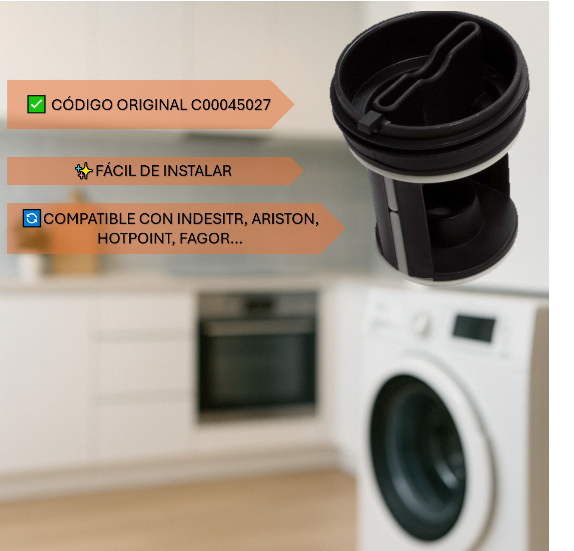 Filtro de Pelusas para Lavadora Código Original C00045027 | Compatible con Indesit, Ariston...