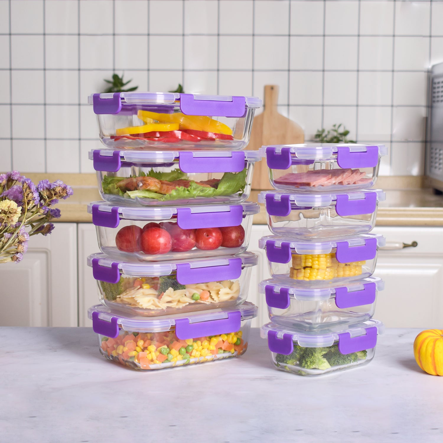 Recipientes de Cristal Para Alimentos - 20 Piezas (10 recipientes y 10 tapas)