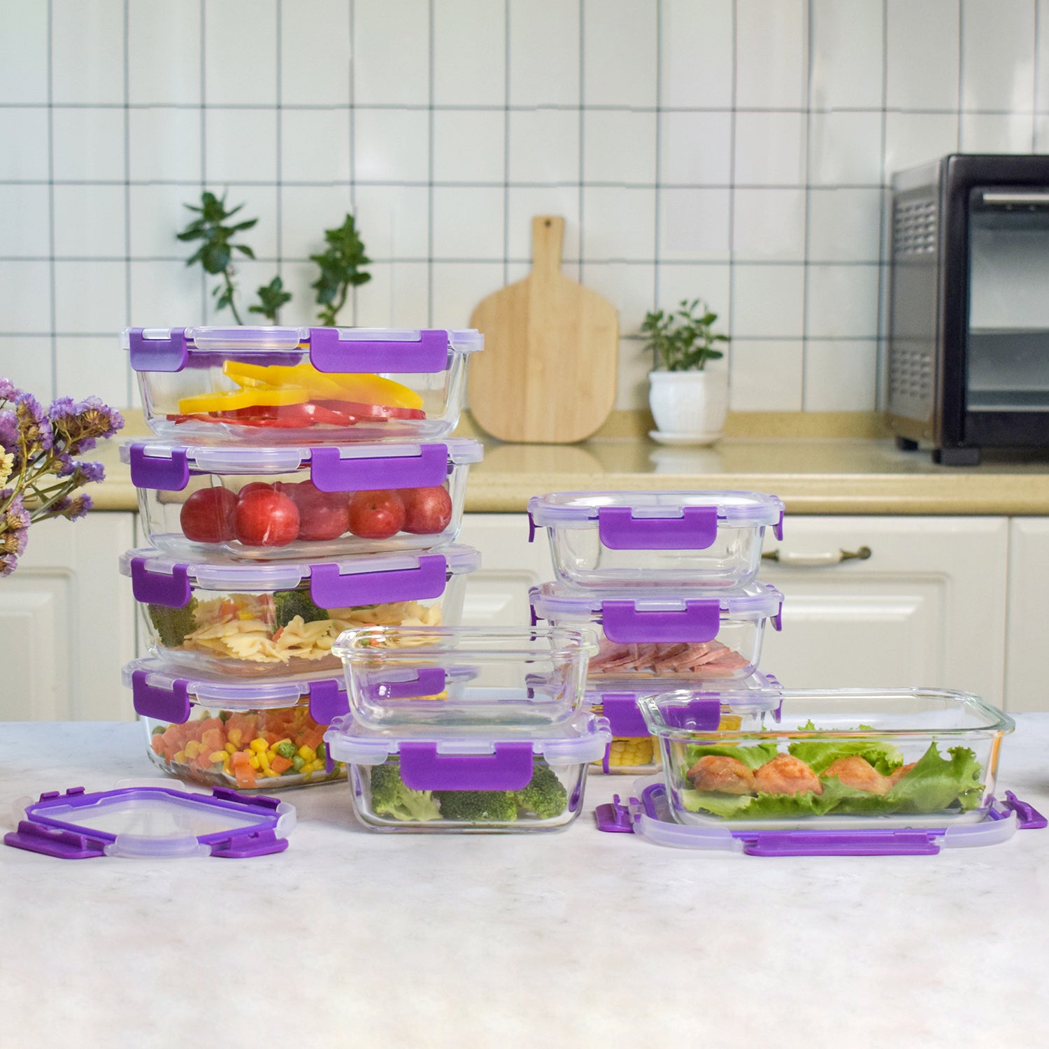 Recipientes de Cristal Para Alimentos - 20 Piezas (10 recipientes y 10 tapas)