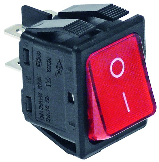 Interruptor basculante medida de montaje 30x22mm rojo 2NO 250V 16A iluminado 0-I
