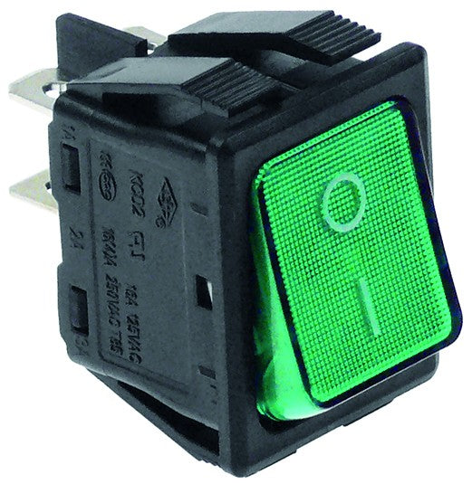 Interruptor basculante medida de montaje 30x22mm verde 2NO 250V 16A iluminado 0-I