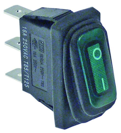 Interruptor basculante medida de montaje   rectangular verde 1NO 230V 16A iluminado 0-I