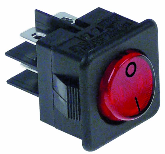 Interruptor basculante lavavajillas medida de montaje 25,5x25mm rojo 2NO 250V 16A iluminado 0-I