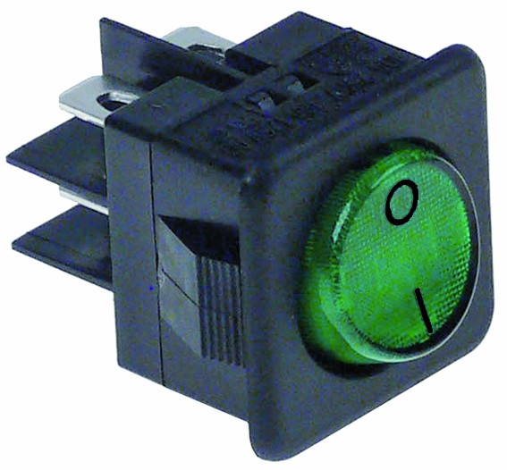 Interruptor basculante lavavajillas medida de montaje 25,5x25mm verde 2NO 250V 16A iluminado 0-I