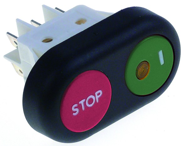 Interruptor pulsante cortadora medida de montaje 30x22mm redondo rojo/verde 2CO 250V 16A Stop / I