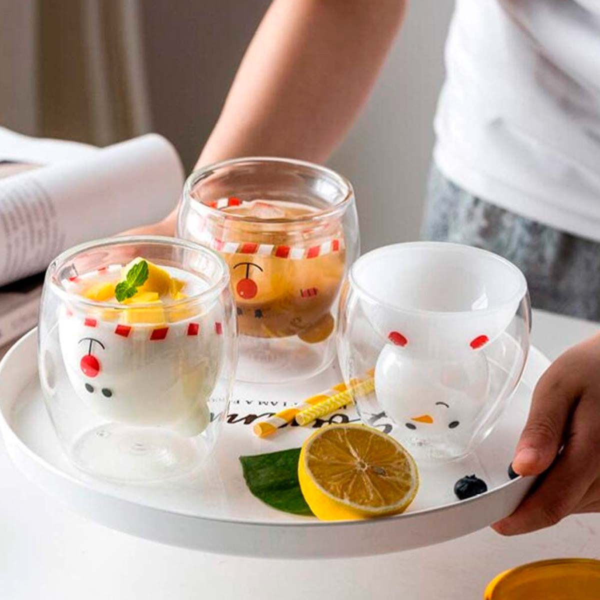Vaso de doble pared de cristal. Capacidad: 250 ml. Diseño de oso.