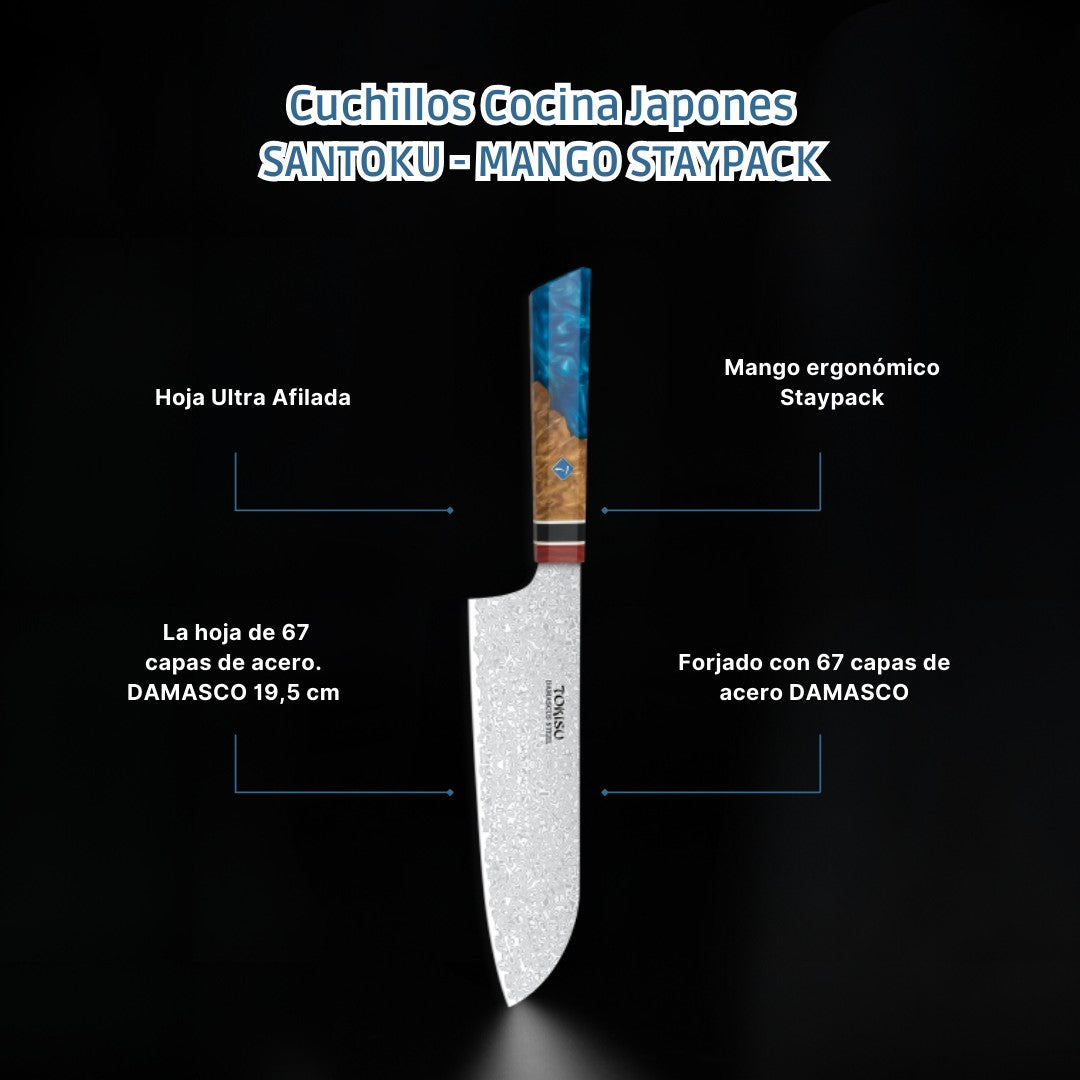 Cuchillo Cocina Profesional TOKYSU - Cuchillos Cocina Japones SANTOKU de Acero DAMASCO 67 capas 19,5