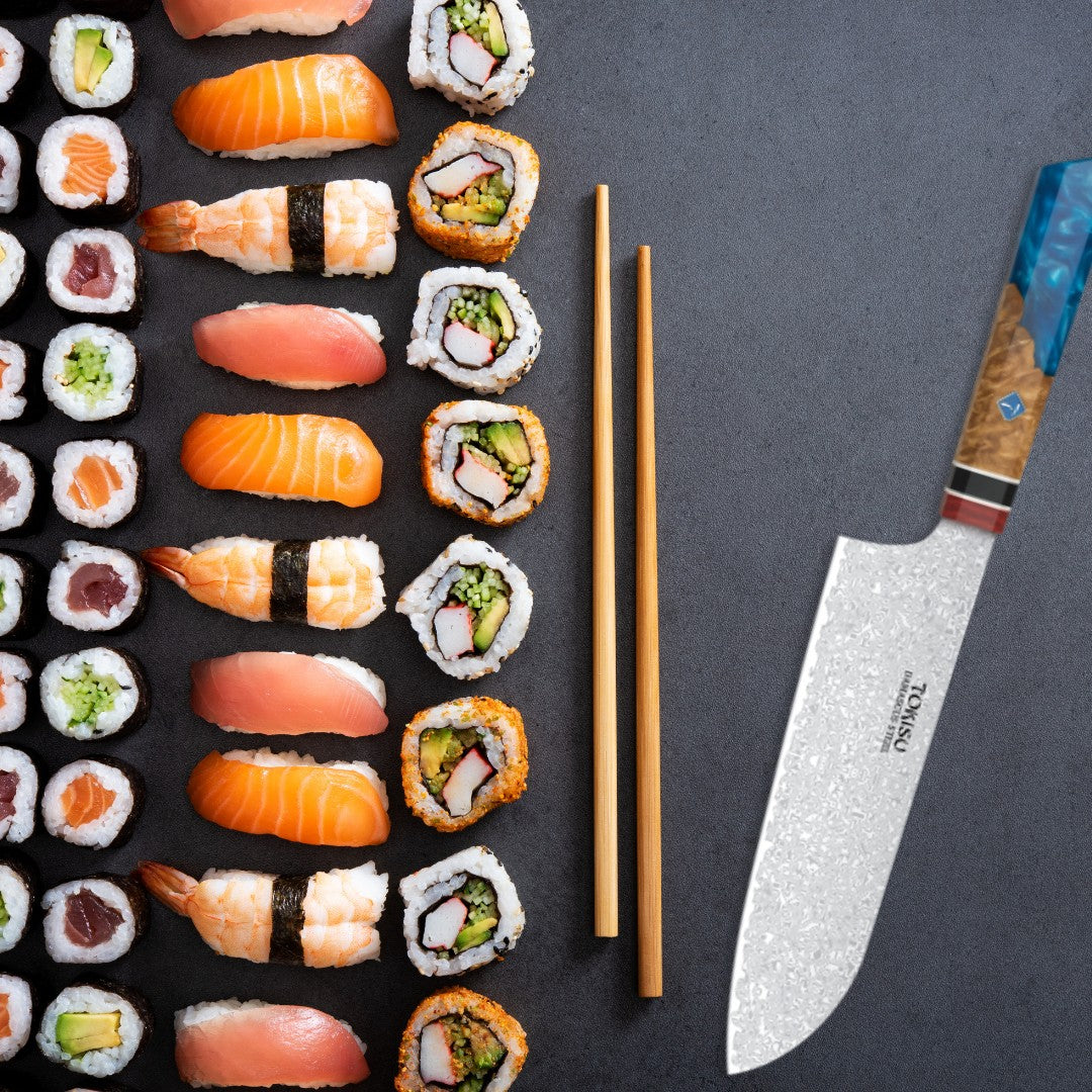 Cuchillo Cocina Profesional TOKYSU - Cuchillos Cocina Japones SANTOKU de Acero DAMASCO 67 capas 19,5
