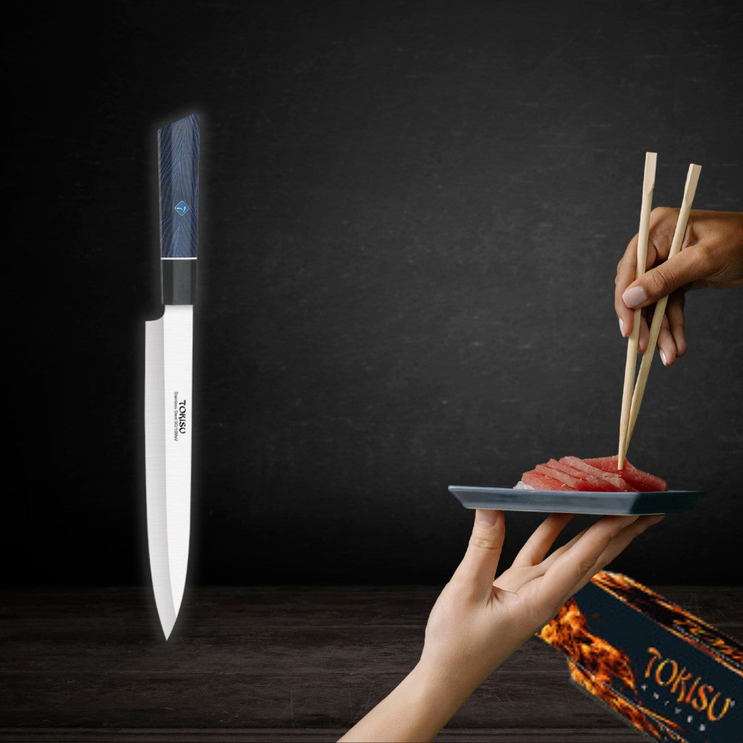 Cuchillo Cocina Profesional  TOKYSU - Cuchillos Cocina Japones YANAGIBA de Acero Inoxidable de 67 capas. Mango G10