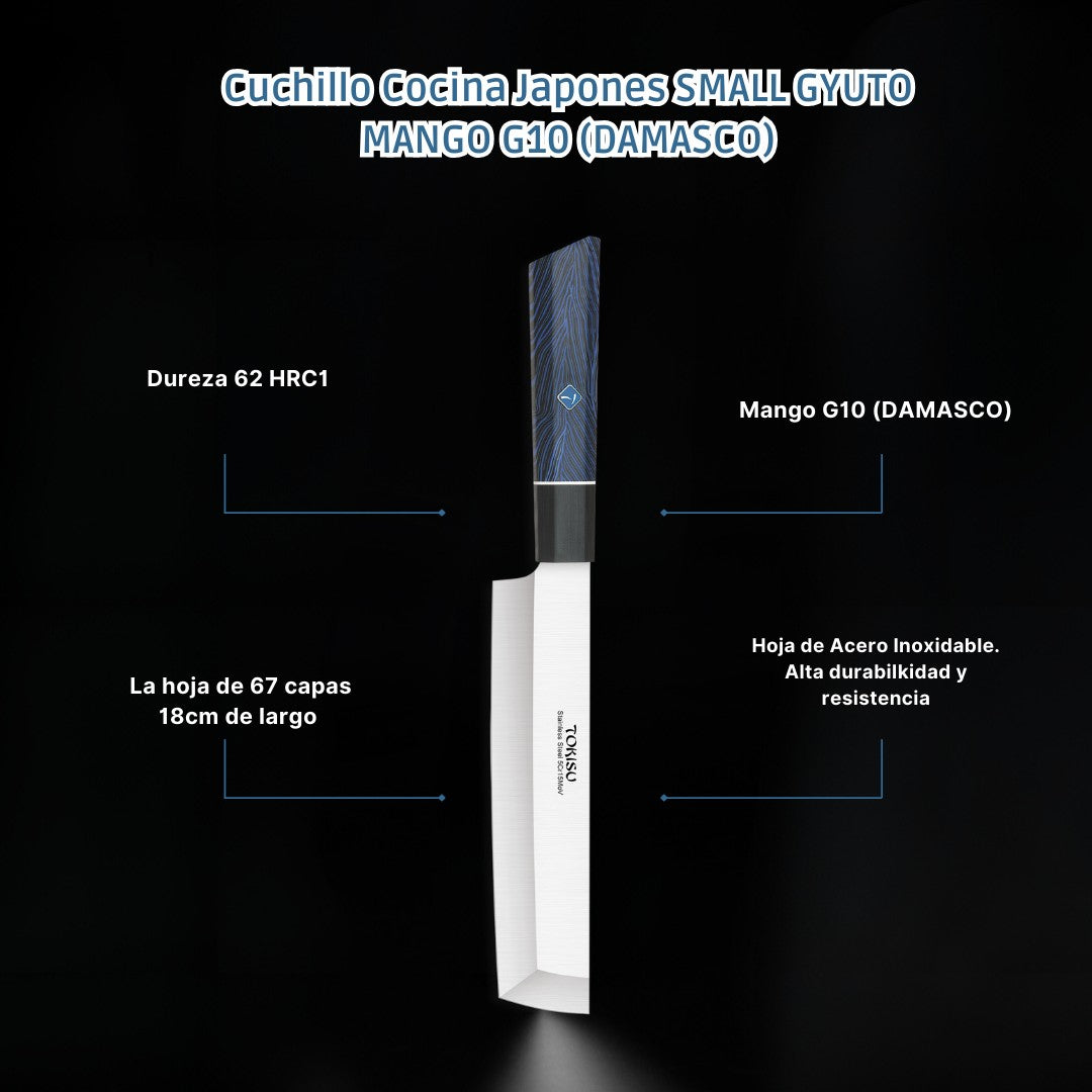 Cuchillo Cocina Profesional  TOKYSU - Cuchillos Cocina Japones NAKIRI de Acero Inoxidable de 67 capas 18 cm-  Mango G10 DAMASCO