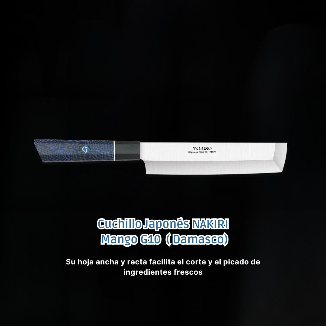 Cuchillo Cocina Profesional  TOKYSU - Cuchillos Cocina Japones NAKIRI de Acero Inoxidable de 67 capas 18 cm-  Mango G10 DAMASCO