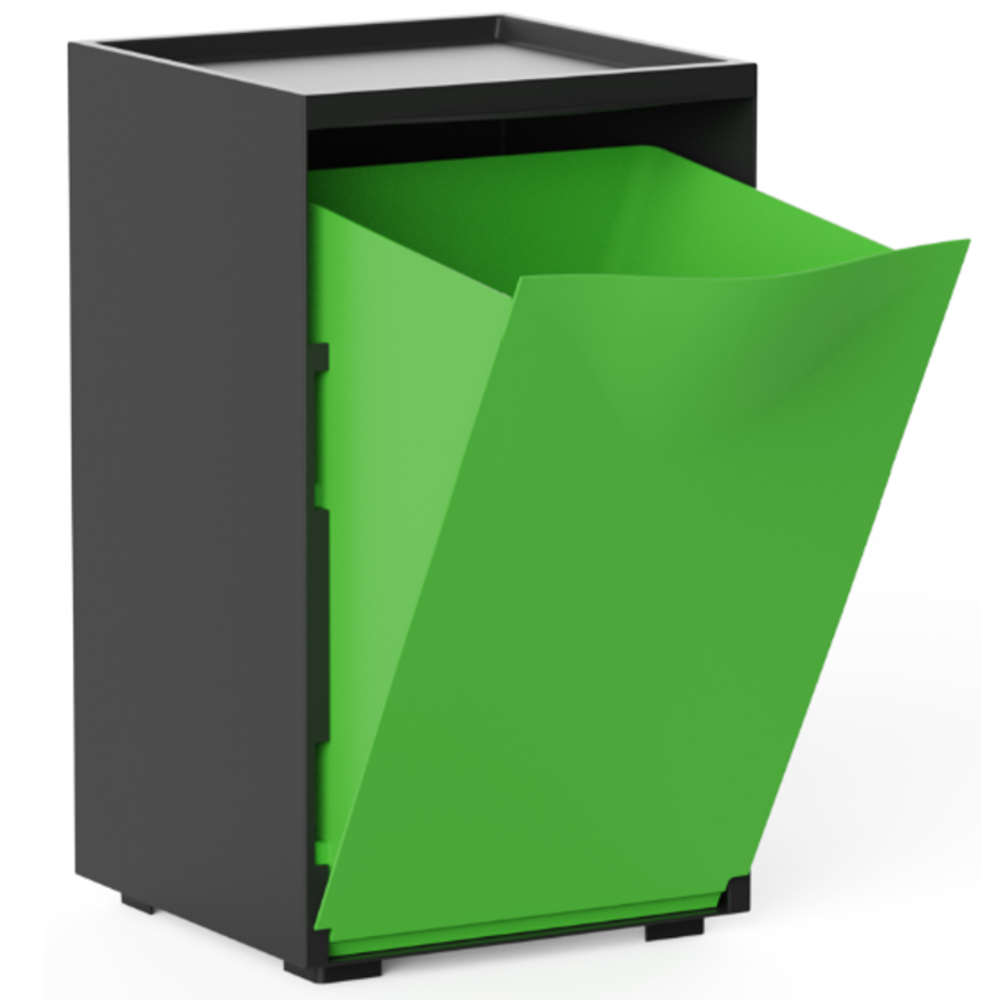 Cubo apilable de reciclaje de plástico con apertura frontal - Color Verde - Medidas: 46x28x27 cm