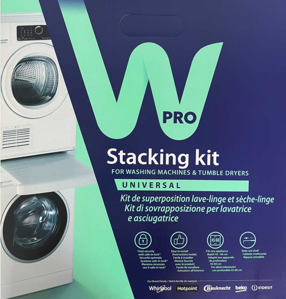 Kit de Unión Universal Wpro para Torre Lavadora y Secadora 60x60cm  Soporte Apilable con Estante Deslizante Incorporado 