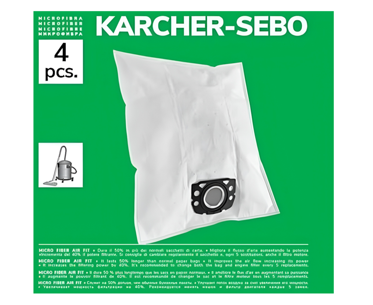 Pack de 4 Bolsas de Microfibra Compatibles con Aspiradoras Kärcher WD4, WD5, WD6, WD5P, WD6P Premium
