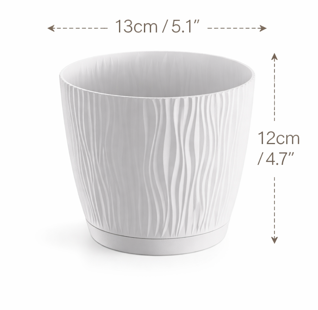 Maceta de plástico para jardín, terraza o balcón | Color: Blanco | Diámetro: 13 cm | Diseño oasis