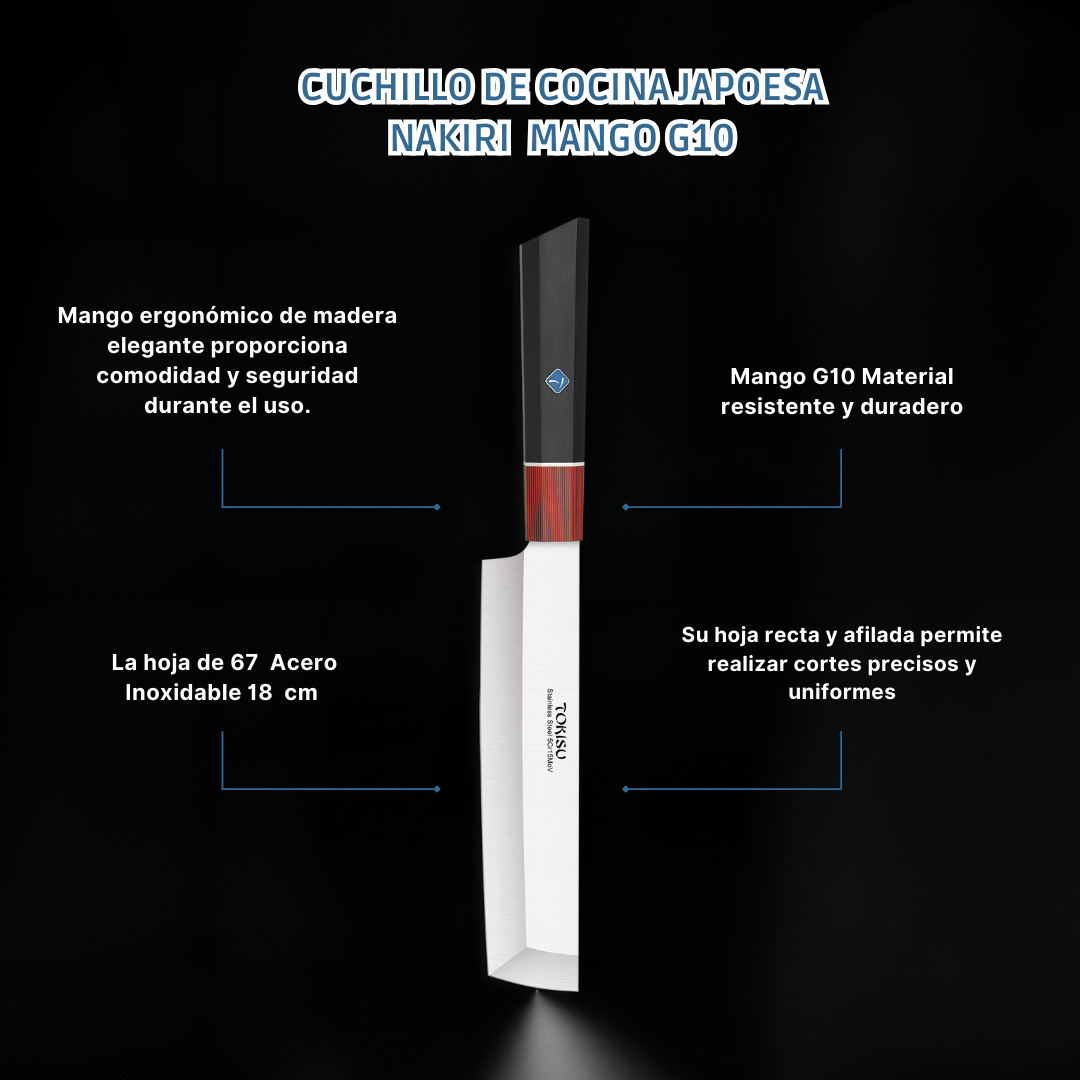 Cuchillo Cocina Profesional  TOKYSU - Cuchillos Cocina Japonés NAKIRI de Acero Inoxidable de 67 capas 18 cm-  Mango G10