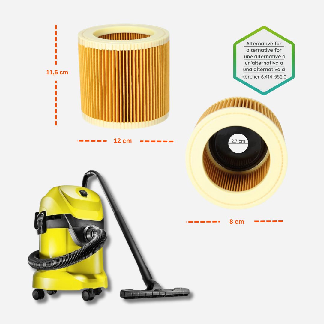 Kit de 5 bolsas de aspiradora y 1 filtro de cartucho adecuado para aspiradoras multiusos Kärcher