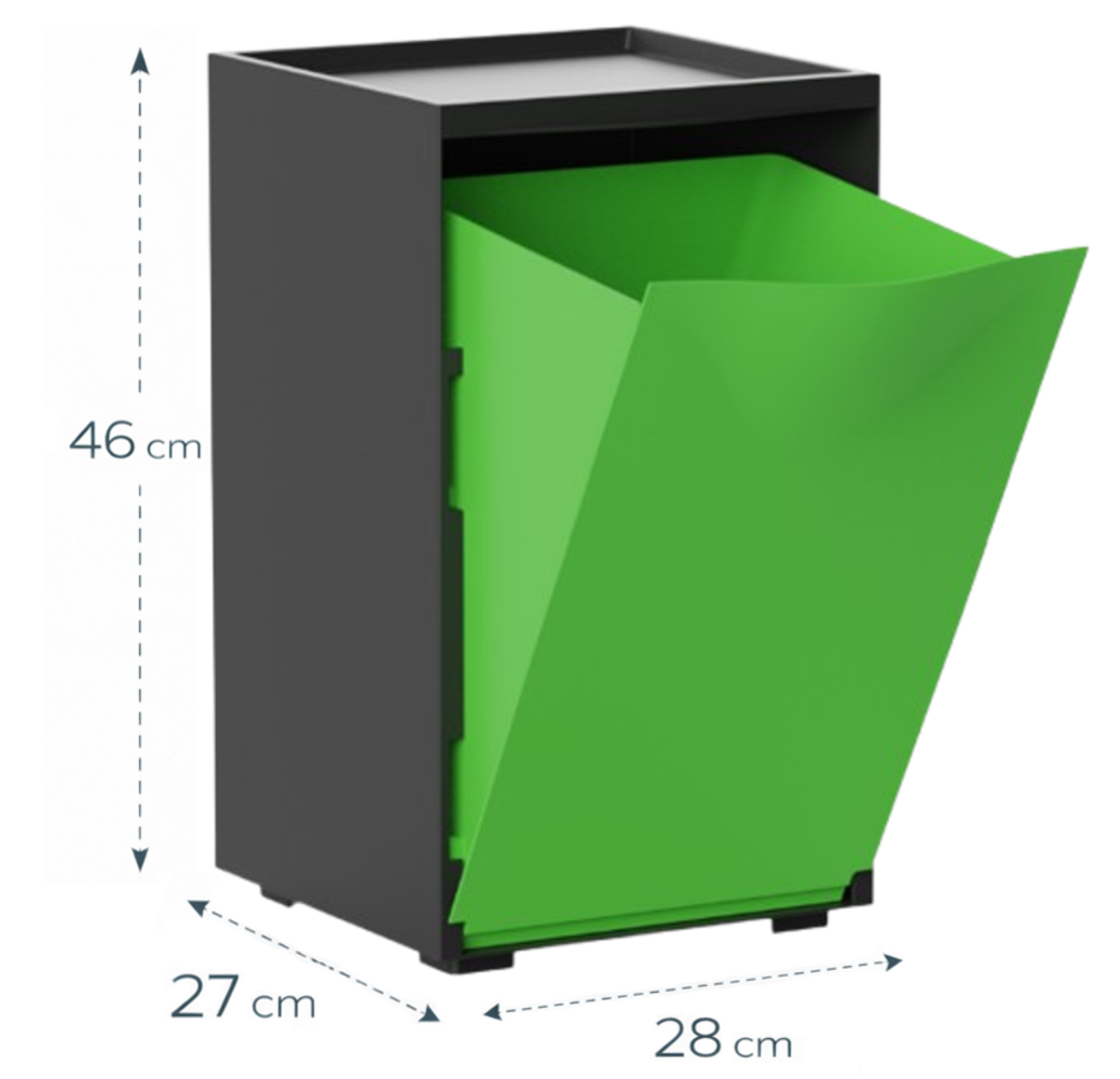 Cubo apilable de reciclaje de plástico con apertura frontal - Color Verde - Medidas: 46x28x27 cm