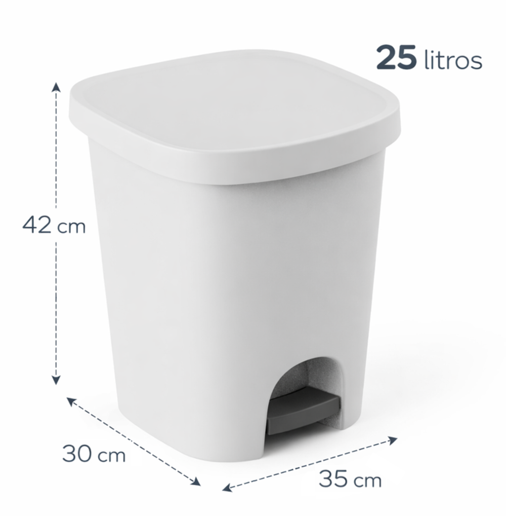 Cubo de plástico para cocina color blanco | Con pedal | Medidas: 42x35x30 cm | Capacidad 25 L