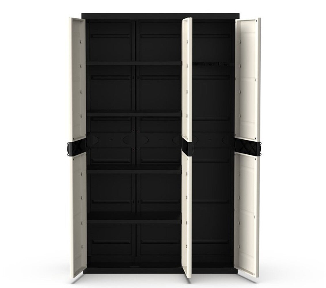 Armario Multiusos de 3 Puertas con 4 Baldas - 176 x 105 x 41 cm - Beige / Negro
