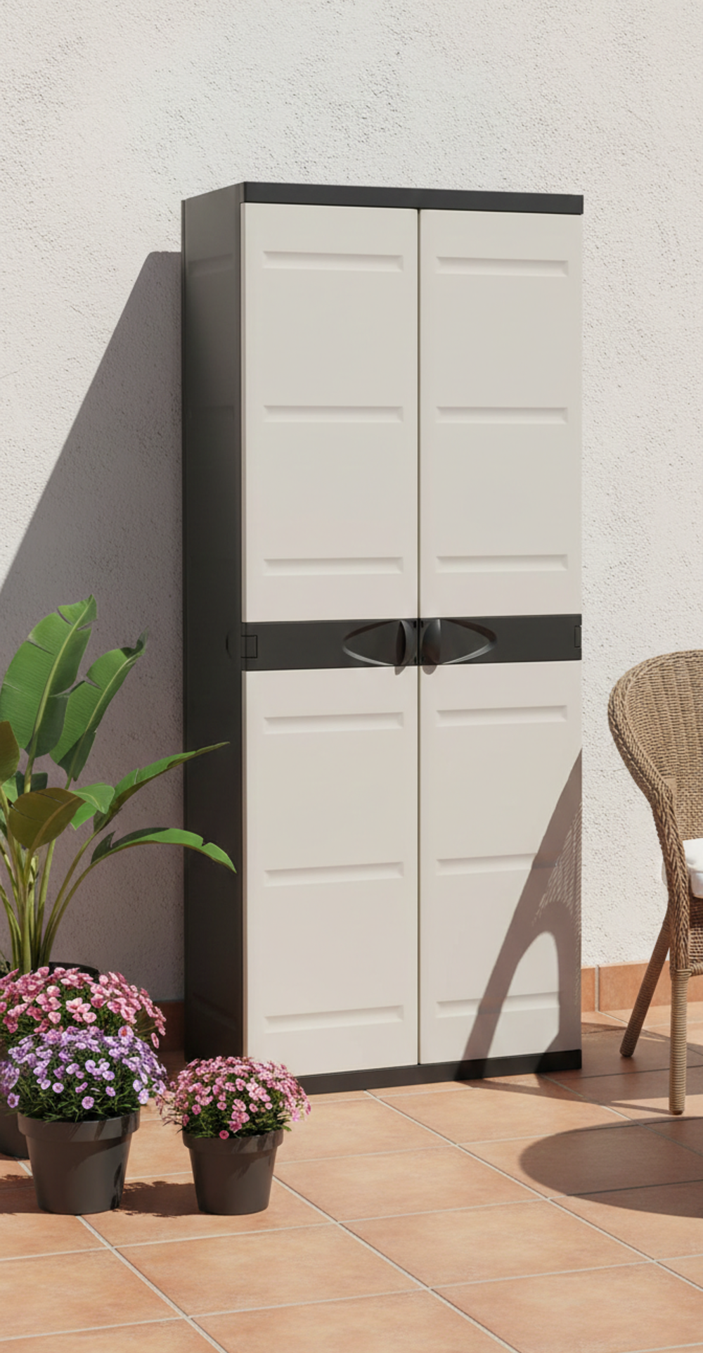 Armario Escobero Titanium – Mueble Auxiliar con 2 Puertas y Estantes Regulables ,  70 x 44 x 176 cm