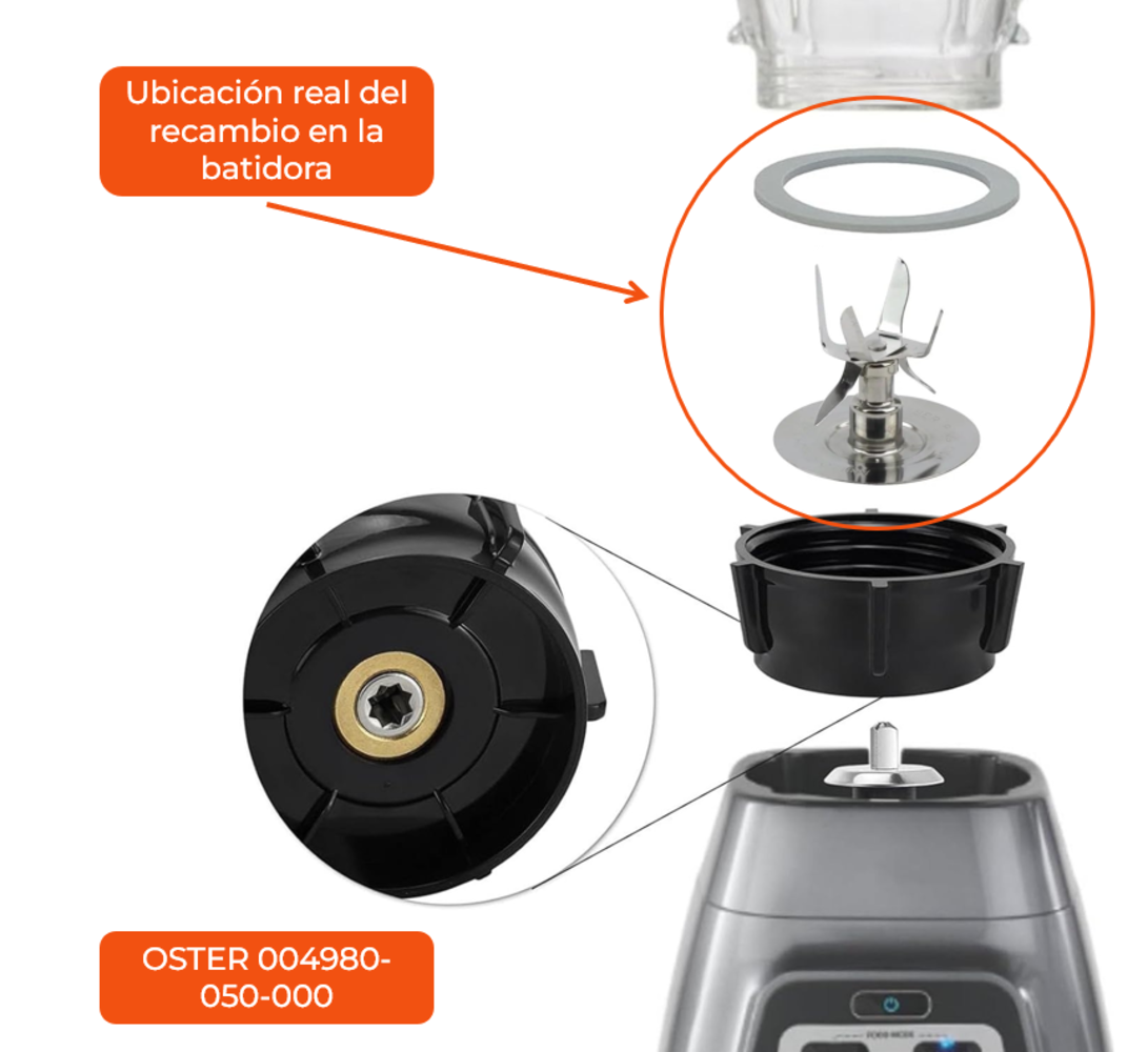Cuchilla de 6 Puntas con Anillo de Sellado Compatible Para Batidoras OSTER 004980-050-000