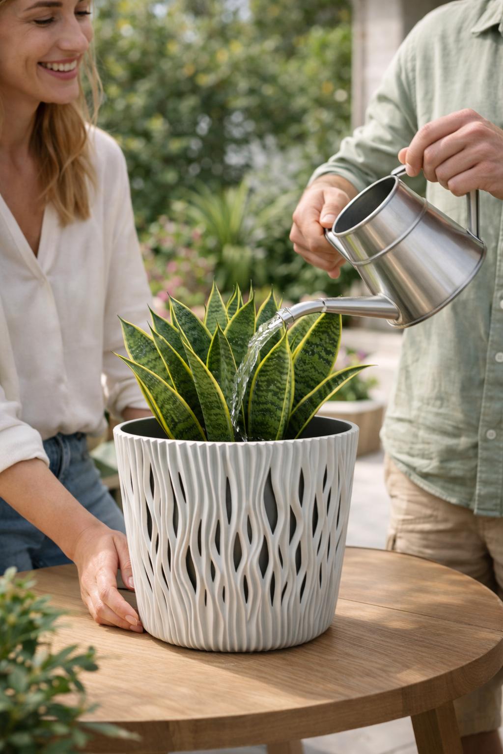 Maceta de plástico para jardín, terraza o balcón | Color: Gris | Diámetro: 19 cm | Diseño duna