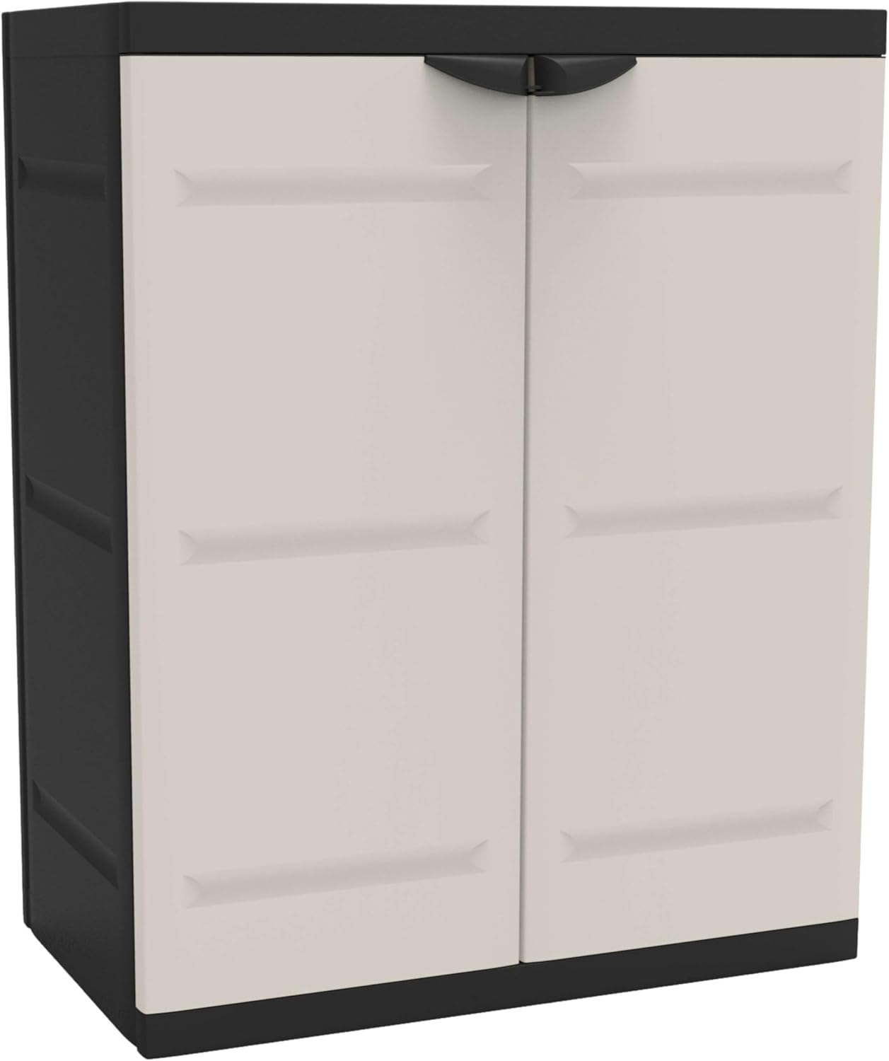 Armario de plástico multiuso, 2 puertas, Beige y negro, 70x41x88 cm, 2 baldas regulables en altura
