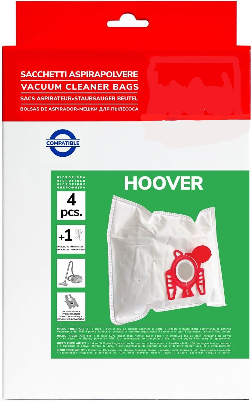 Pack de 4 Bolsas de Microfibra Compatibles con Aspiradoras Hoover H30s, H30+, H52, H60, H61