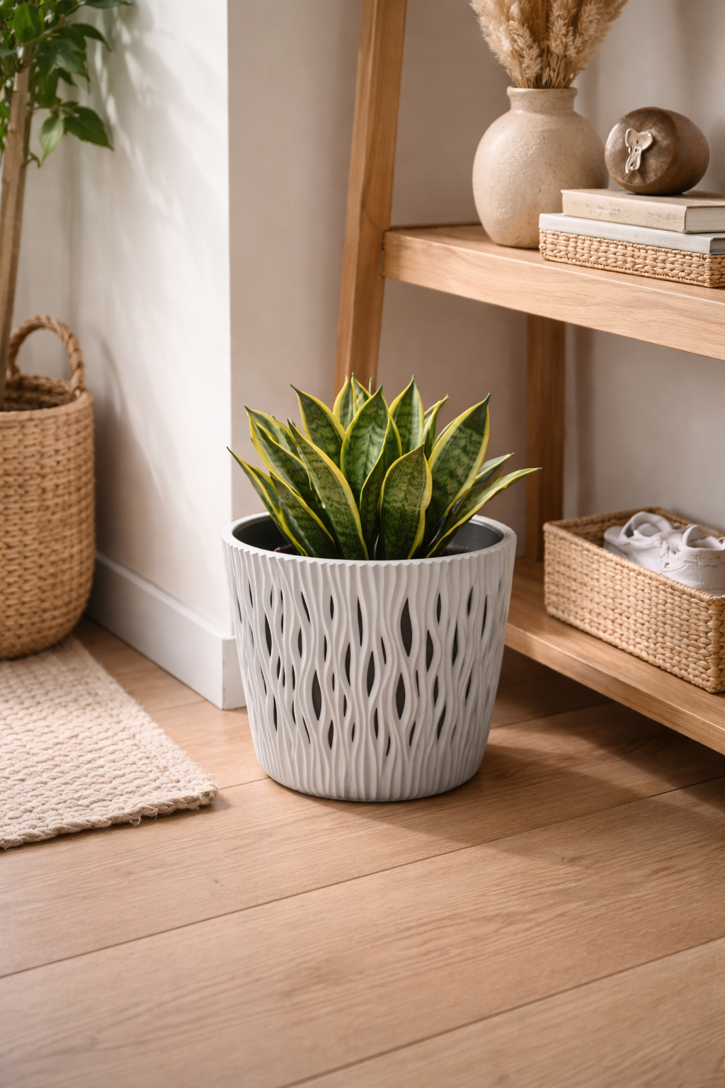 Maceta de plástico para jardín, terraza o balcón | Color: Gris | Diámetro: 19 cm | Diseño duna
