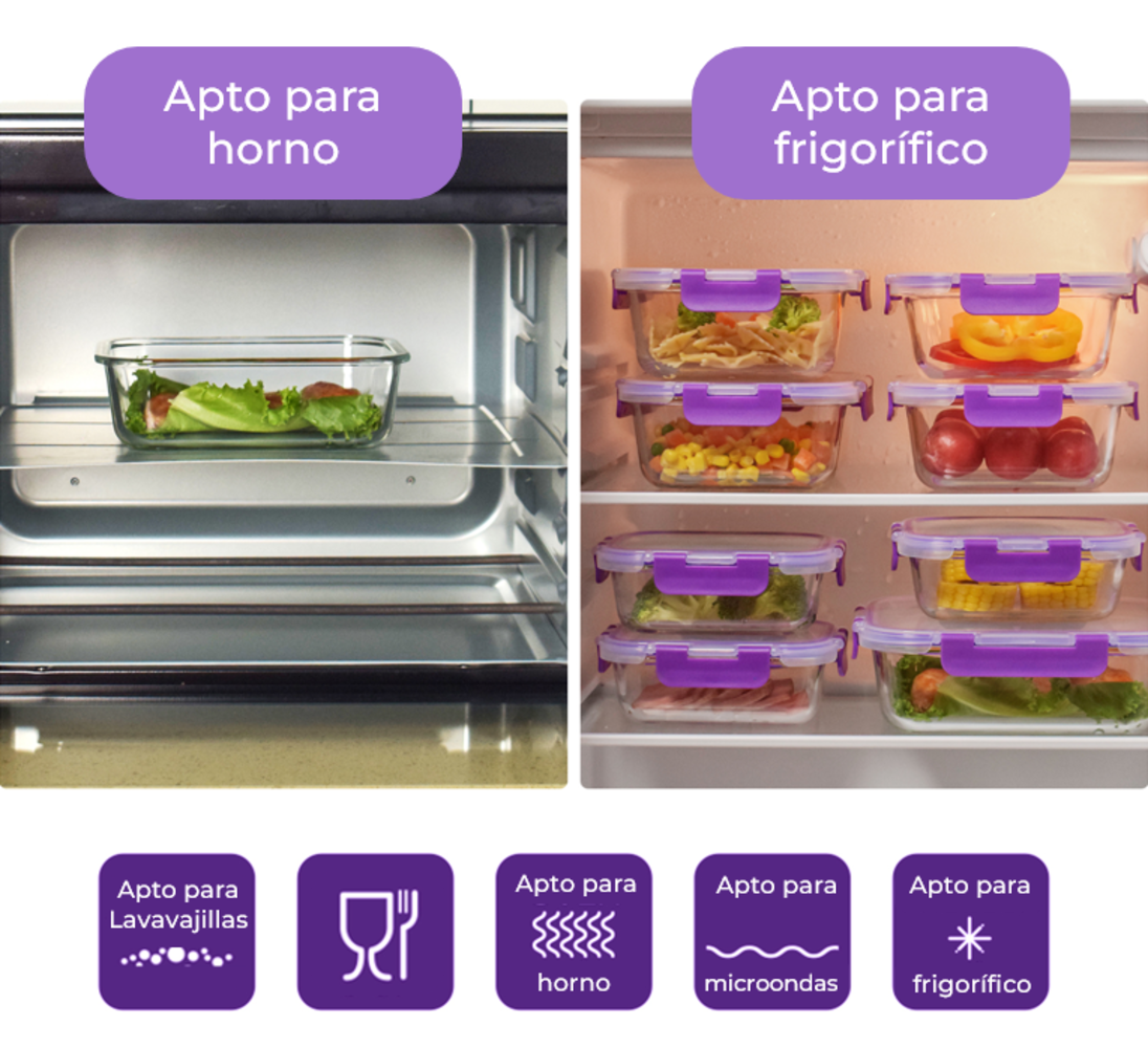 Recipientes de Cristal Para Alimentos - 24 Piezas (12 recipientes y 12 tapas) - Apto lavavajillas