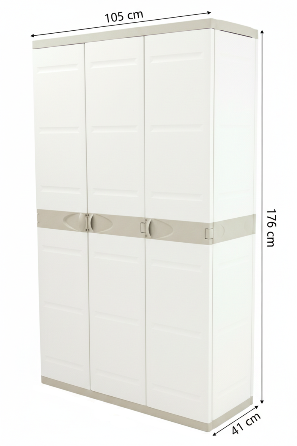 Armario Multiusos  Exterior / Interior - 3 Puertas y 4 Baldas - 176 x 105 x 41 cm - Beige