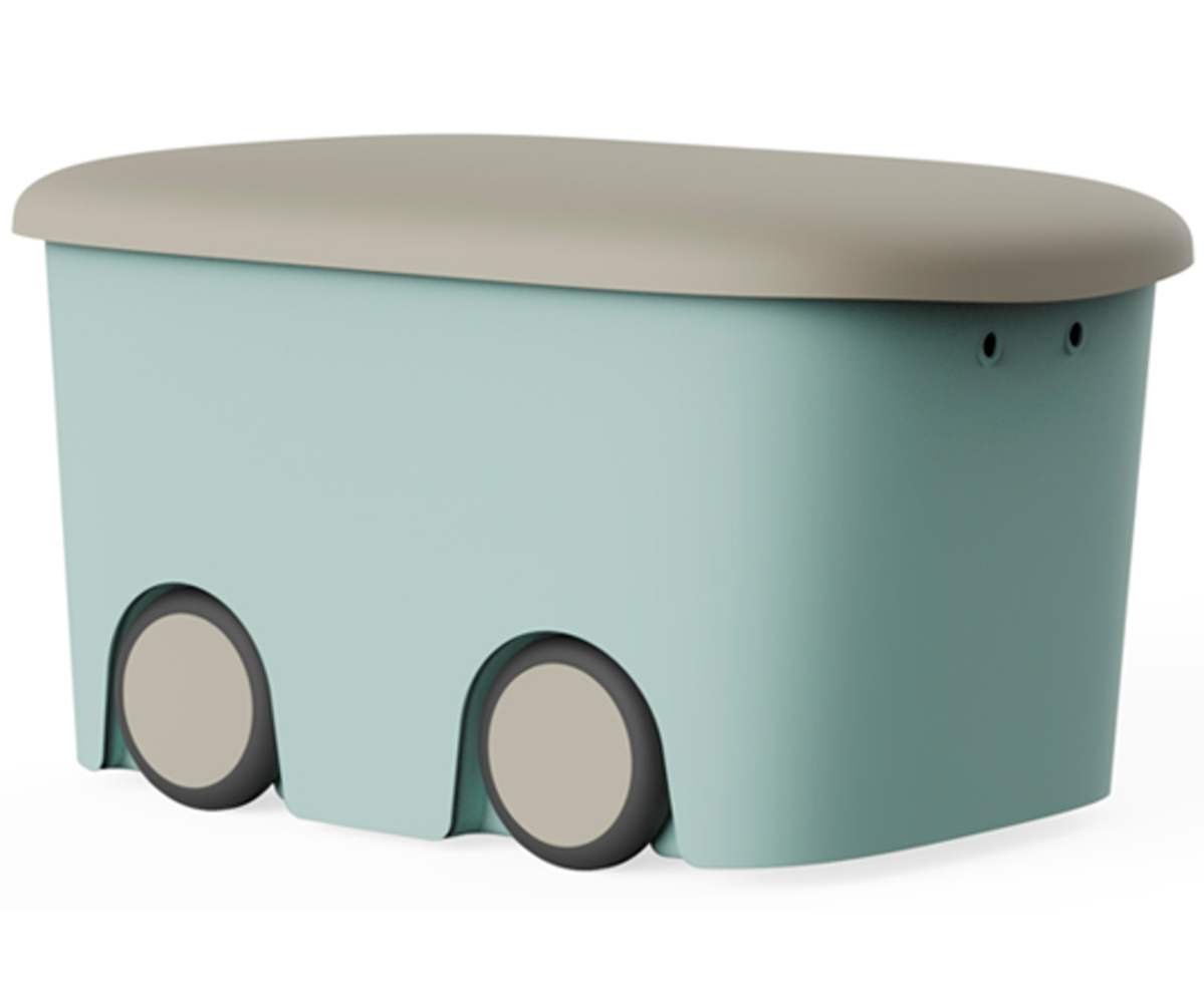 Caja de almacenamiento de plástico con ruedas y tapa, color menta | 45 litros | Medidas: 58x38x32 cm