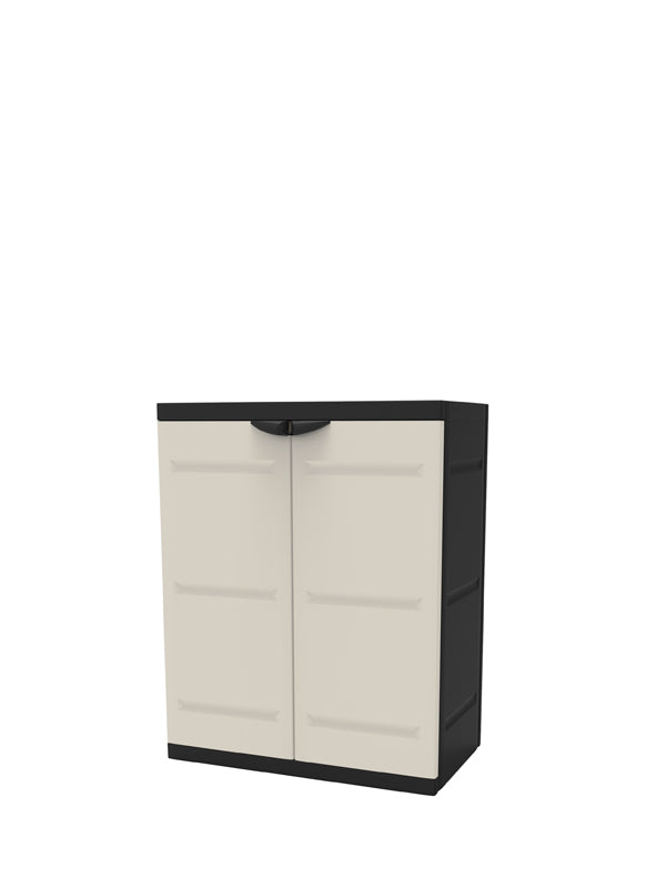 Armario de plástico multiuso, 2 puertas, Beige y negro, 70x41x88 cm, 2 baldas regulables en altura