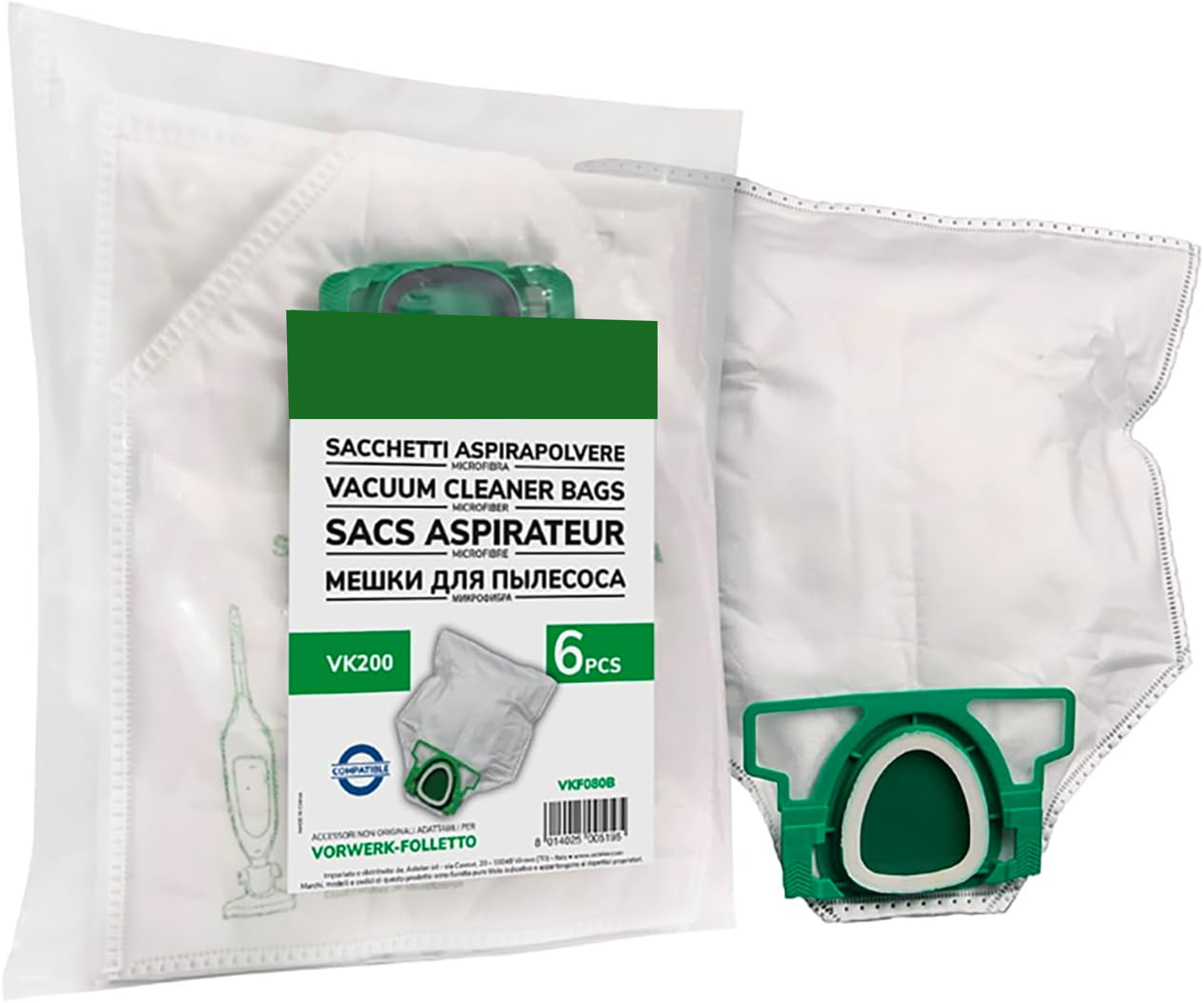 Pack de 6 Bolsas de Microfibra Compatibles con Aspiradoras Folletto VK200 y VK220