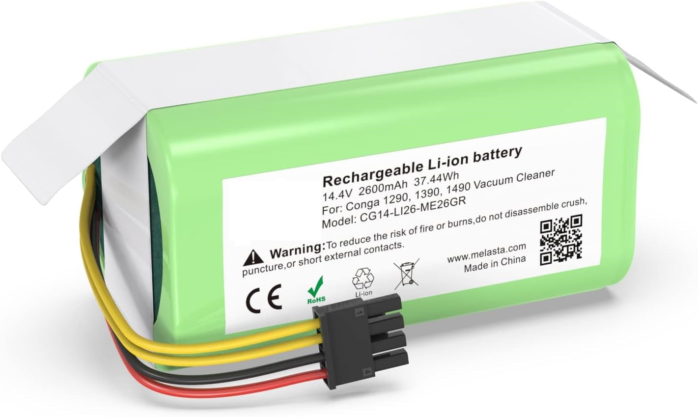 Batería Reemplazo Li-Ion 2600mAh de 14.4V para Aspiradoras Conga 1290, 1390, 1490, 1590