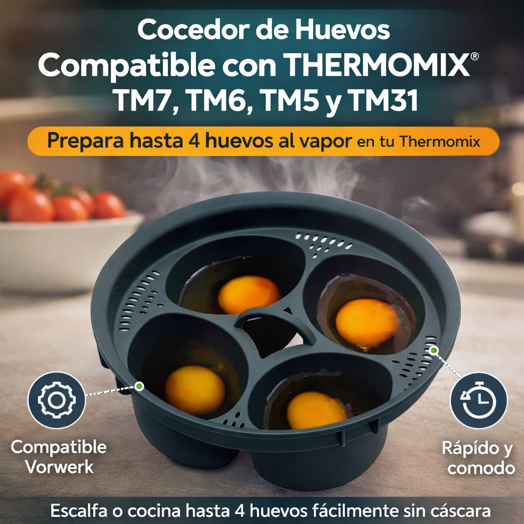 Cocedor de Huevos Compatible Thermomix TM7 TM6 TM5 TM31 – Accesorio para Cocinar hasta 4 Huevos