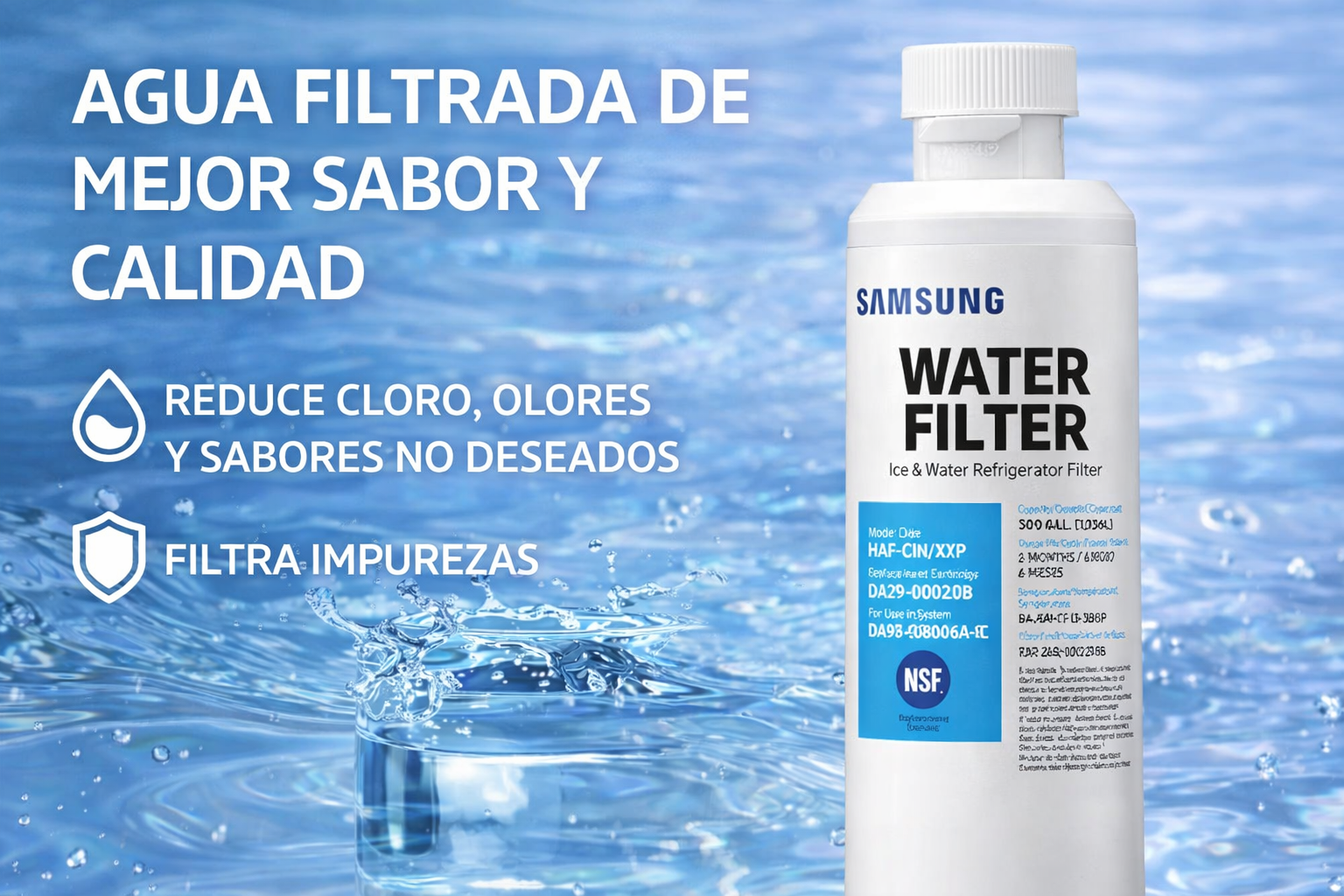 Filtro de Agua Compatible con Samsung DA29-00020B para Frigorífico Americano / Filtro Original