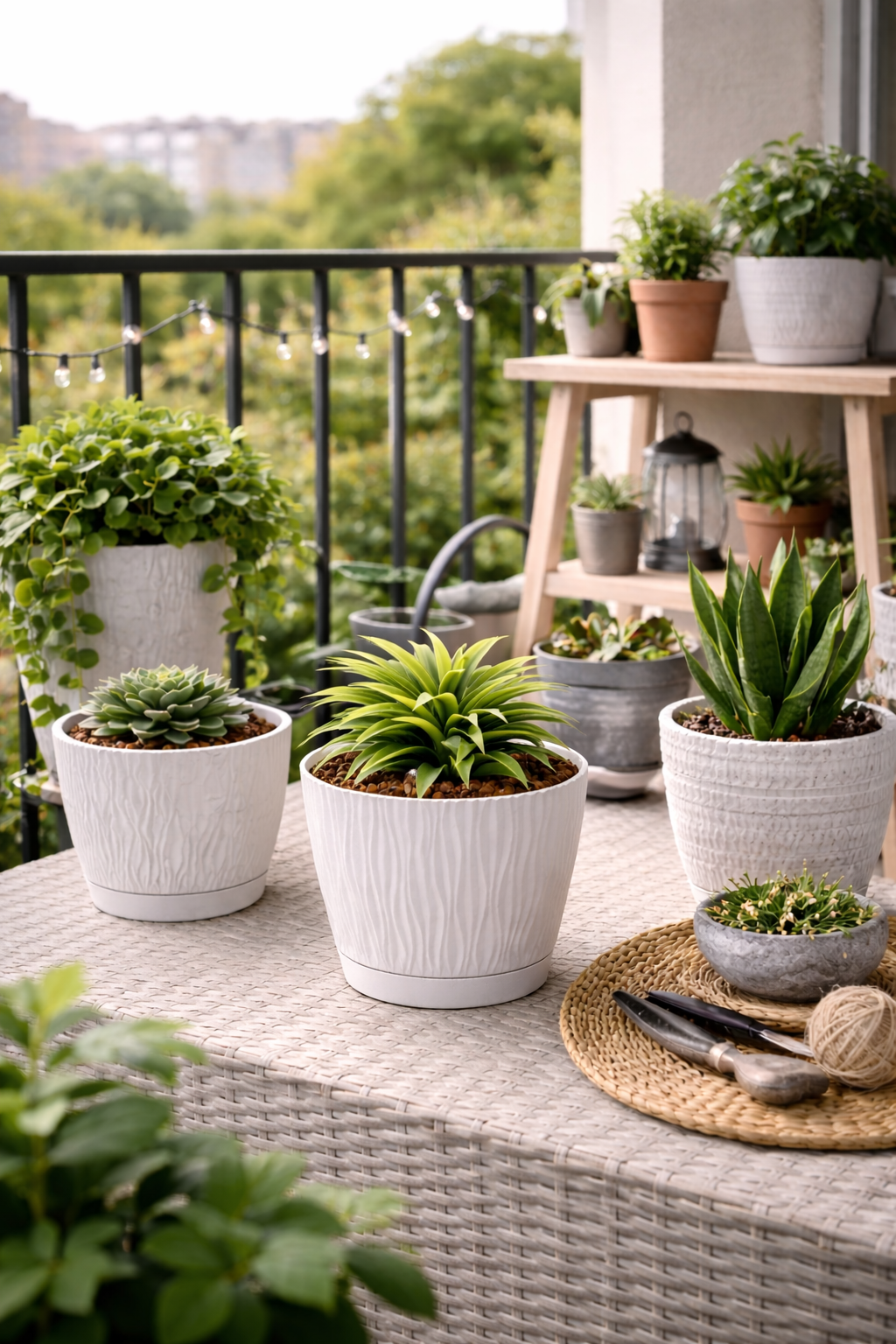 Maceta de plástico para jardín, terraza o balcón | Color: Blanco | Diámetro: 19 cm | Diseño oasis