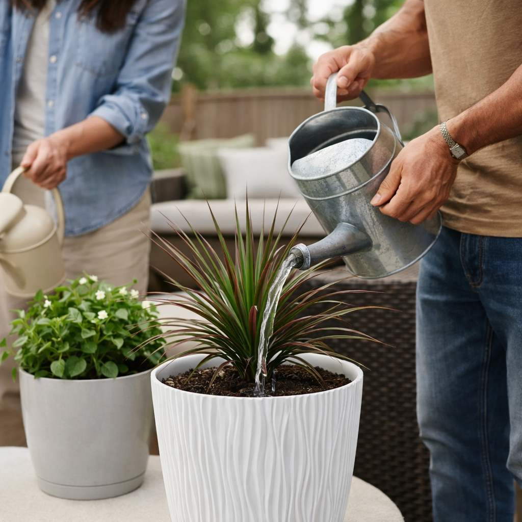 Maceta de plástico para jardín, terraza o balcón | Color: Blanco | Diámetro: 24 cm | Diseño oasis