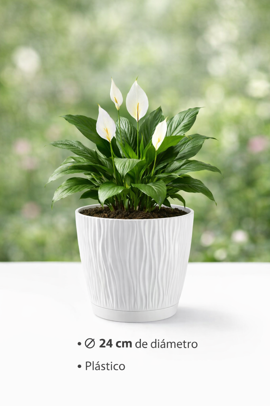 Maceta de plástico para jardín, terraza o balcón | Color: Blanco | Diámetro: 24 cm | Diseño oasis