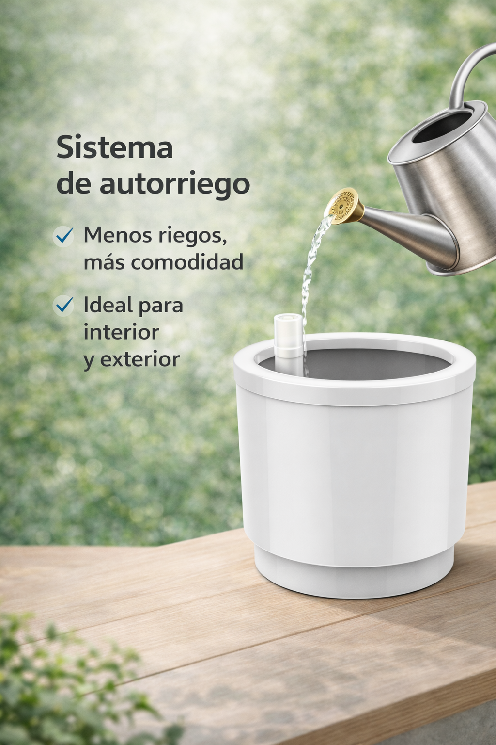 Maceta de plástico con sistema de autorriego y depósito de agua, Blanco, ∅ 22cm, 8 Litros, Alto 21cm