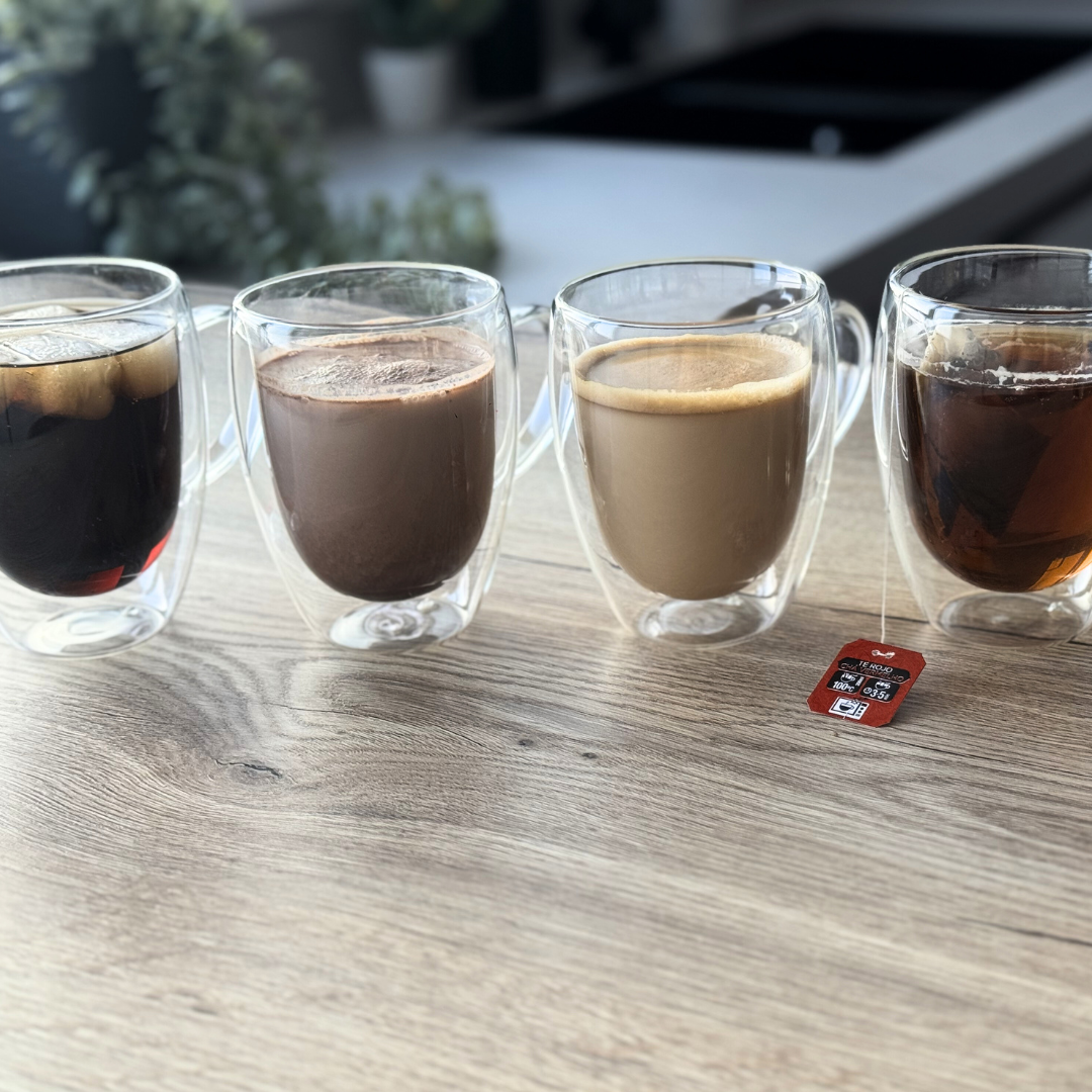 Set 4 vasos de doble cristal con asas 250 mL - Vaso térmico de doble capa perfecto mantener la temperatura de tus bebidas calie