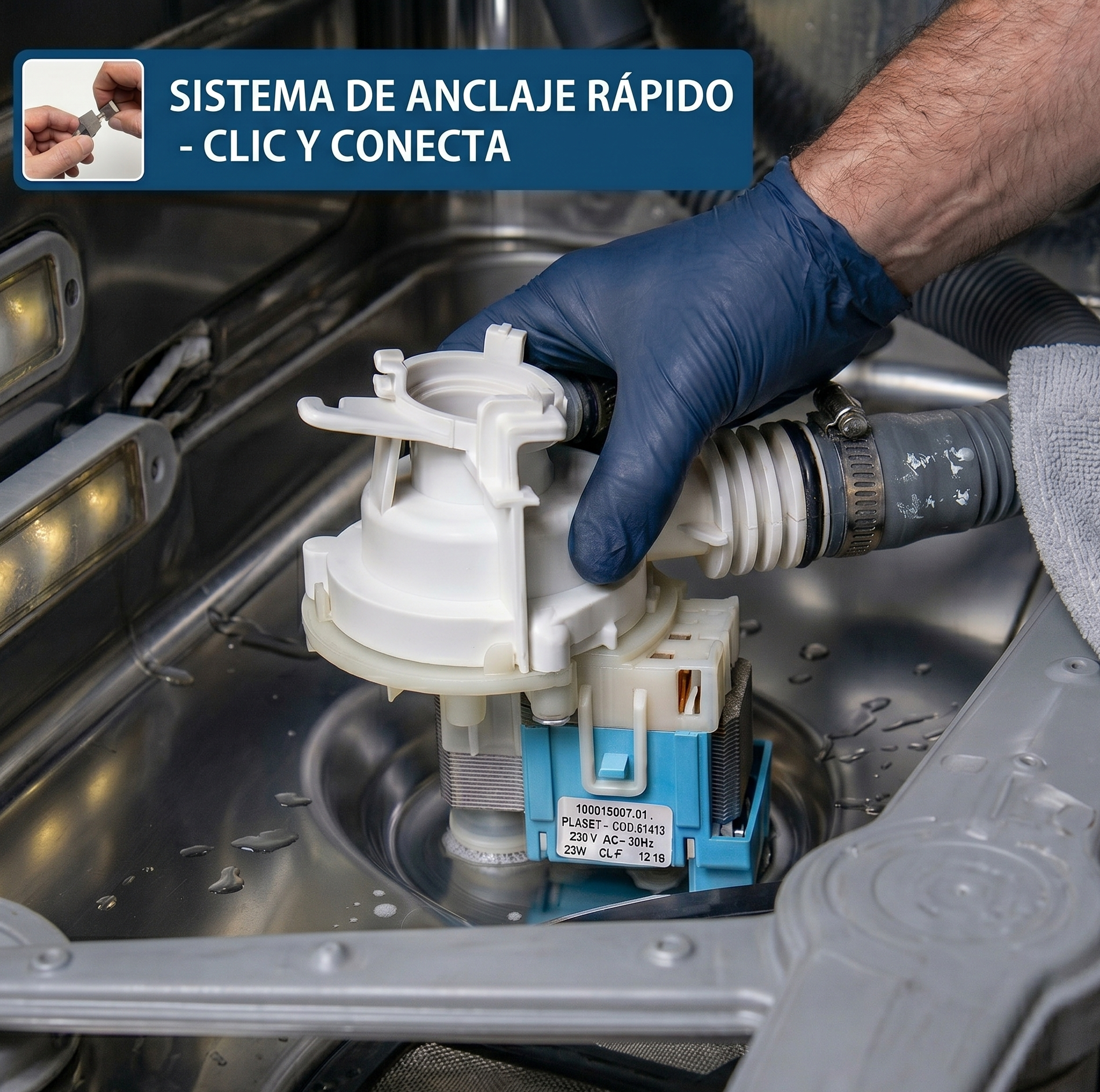 Bomba de Desagüe para Lavavajillas Indesit, Ariston, Hotpoint y Teka  |  Recambio Compatible C00143739 y 090537  |  Motor de Drenaj