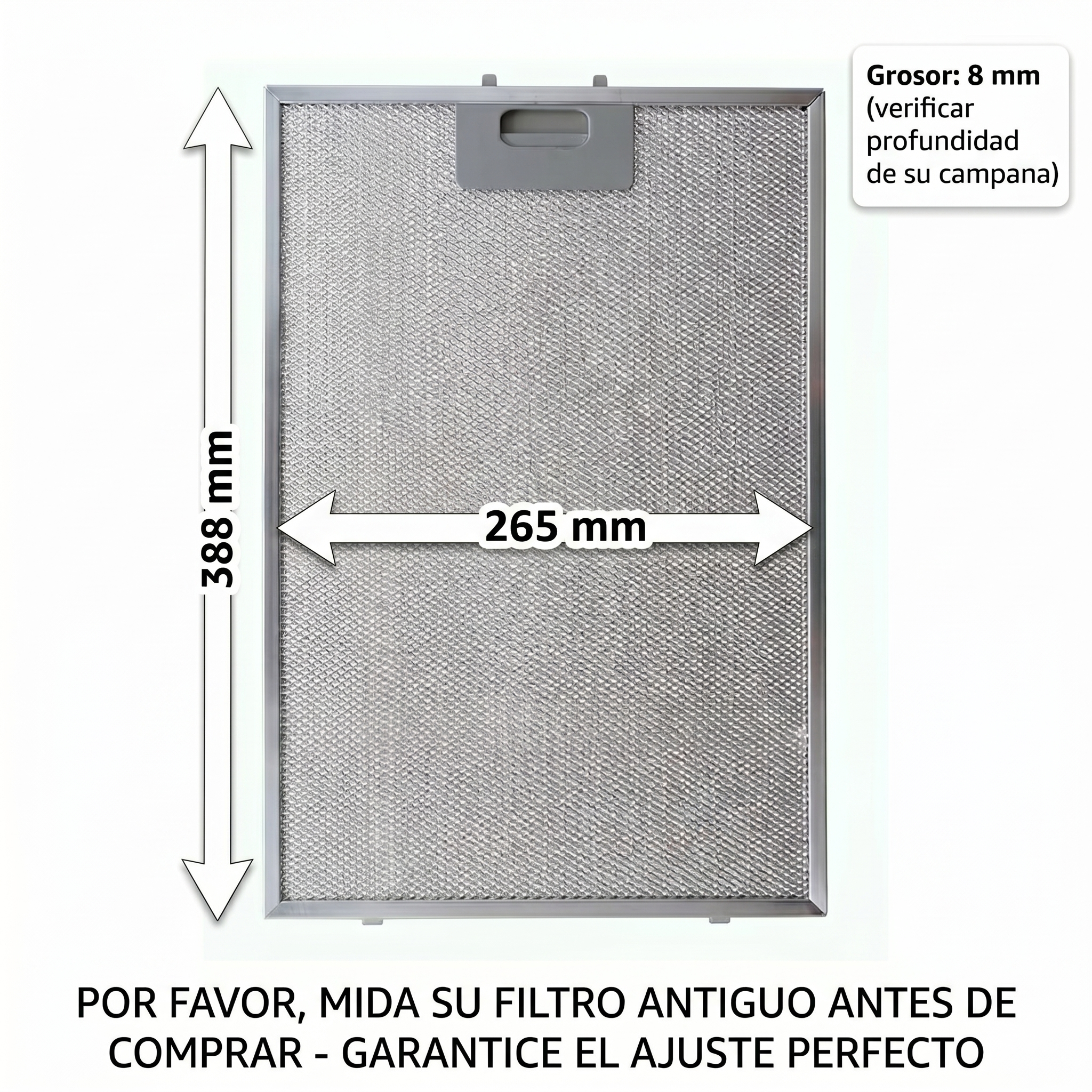 Filtro Metálico Antigrasa para Campana Extractora 265 x 388 mm