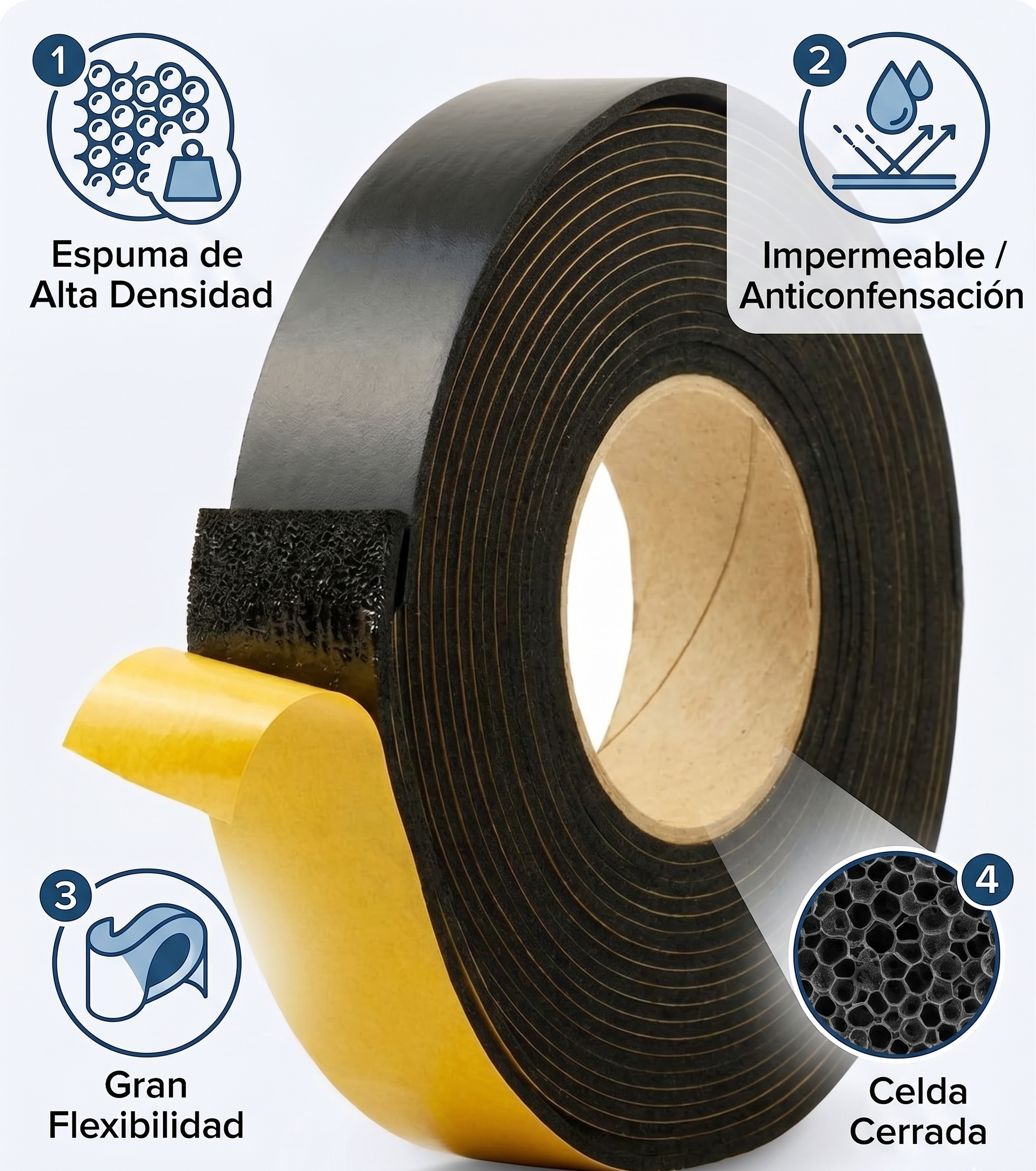 Cinta Autoadhesiva de Caucho 15m x 50mm (Grosor 3mm) | Aislante Térmico y Acústico para Furgonetas Camper, Conductos AC, HVAC y Juntas | Espuma de Alta Densidad Impermeable