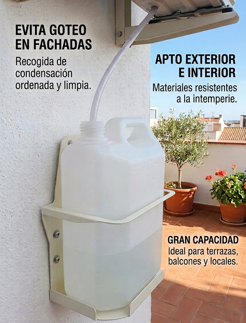 Kit de Desagüe para Aire Acondicionado | Garrafa de PVC 10 Litros y Soporte Metálico en U para Pared | Garrafa Condensación Universal para Exterior e Interior