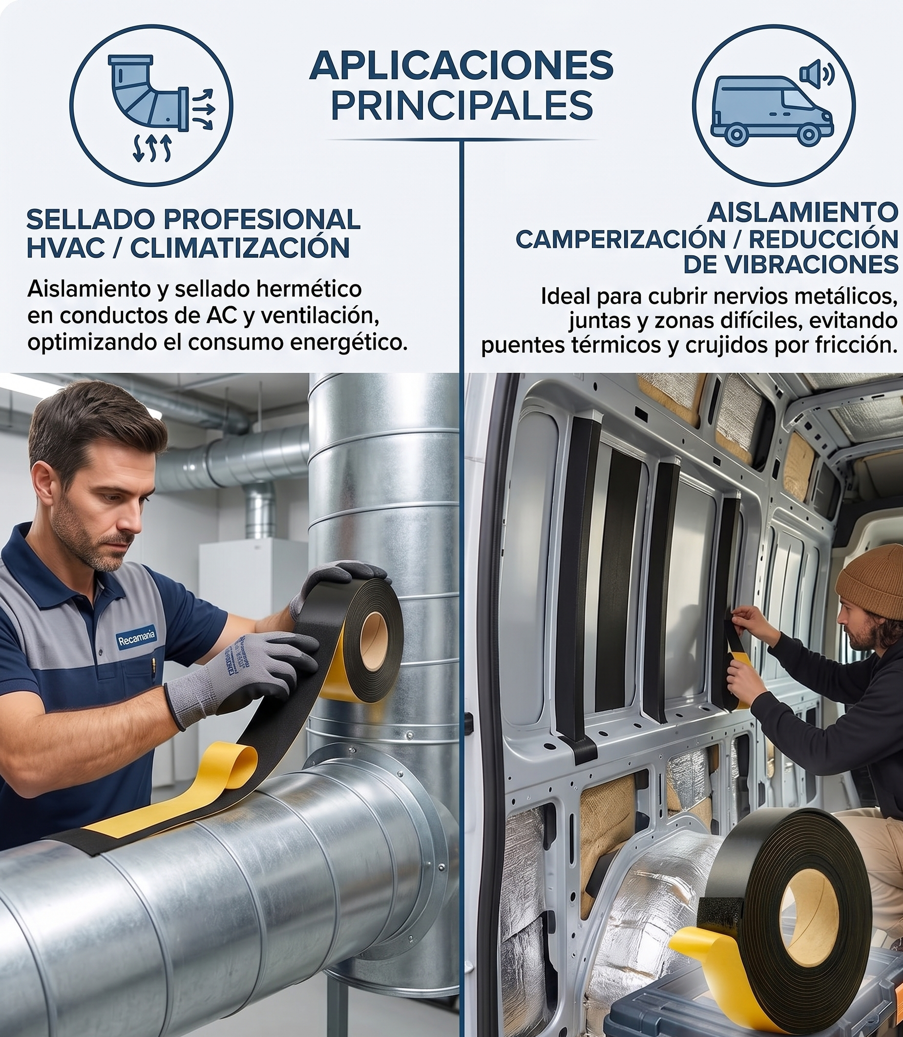 Cinta Autoadhesiva de Caucho 15m x 50mm (Grosor 3mm) | Aislante Térmico y Acústico para Furgonetas Camper, Conductos AC, HVAC y Juntas | Espuma de Alta Densidad Impermeable